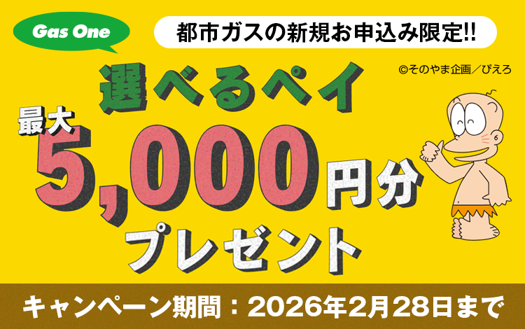 都市ガスならサイサン！物価高対策キャンペーン - 新規お申込み限定 選べるペイ最大5,000円分もれなくプレゼント
