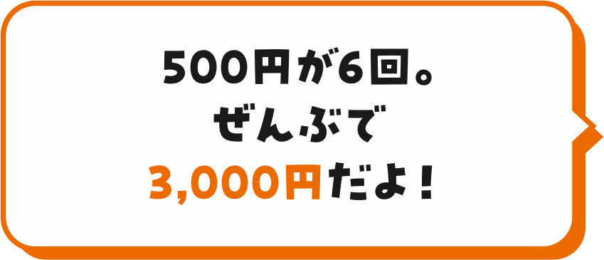 500円が6回。ぜんぶで3,000円だよ!