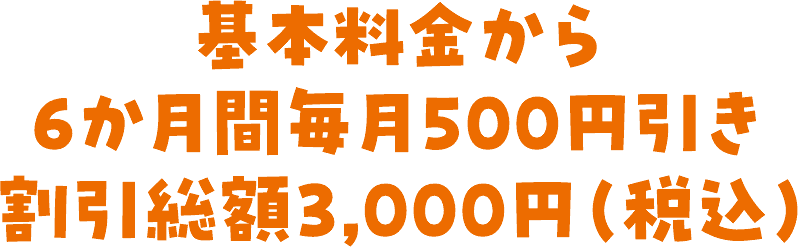 基本料金から 6か月間毎月500円引き 割引総額3,000円(税込)