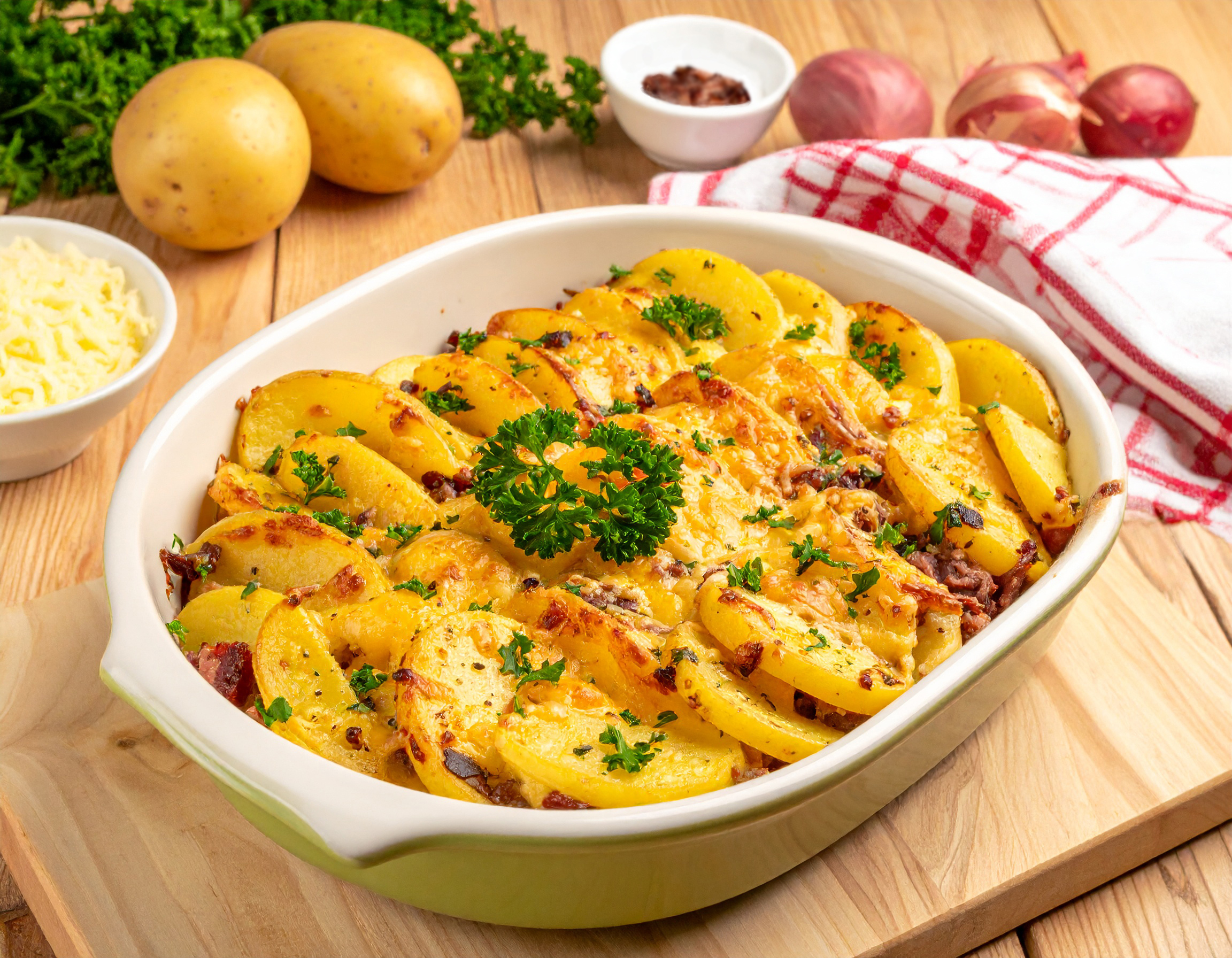 グリルで仕上げるじゃがいもとコンビーフのグラタン